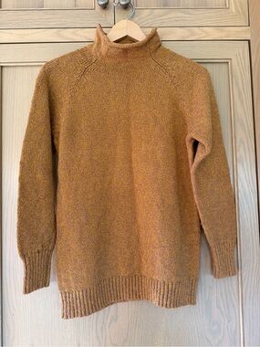 L.L. Bean Iconic Women's Rollneck Sweater in Mustard Slub Cotton / LG
